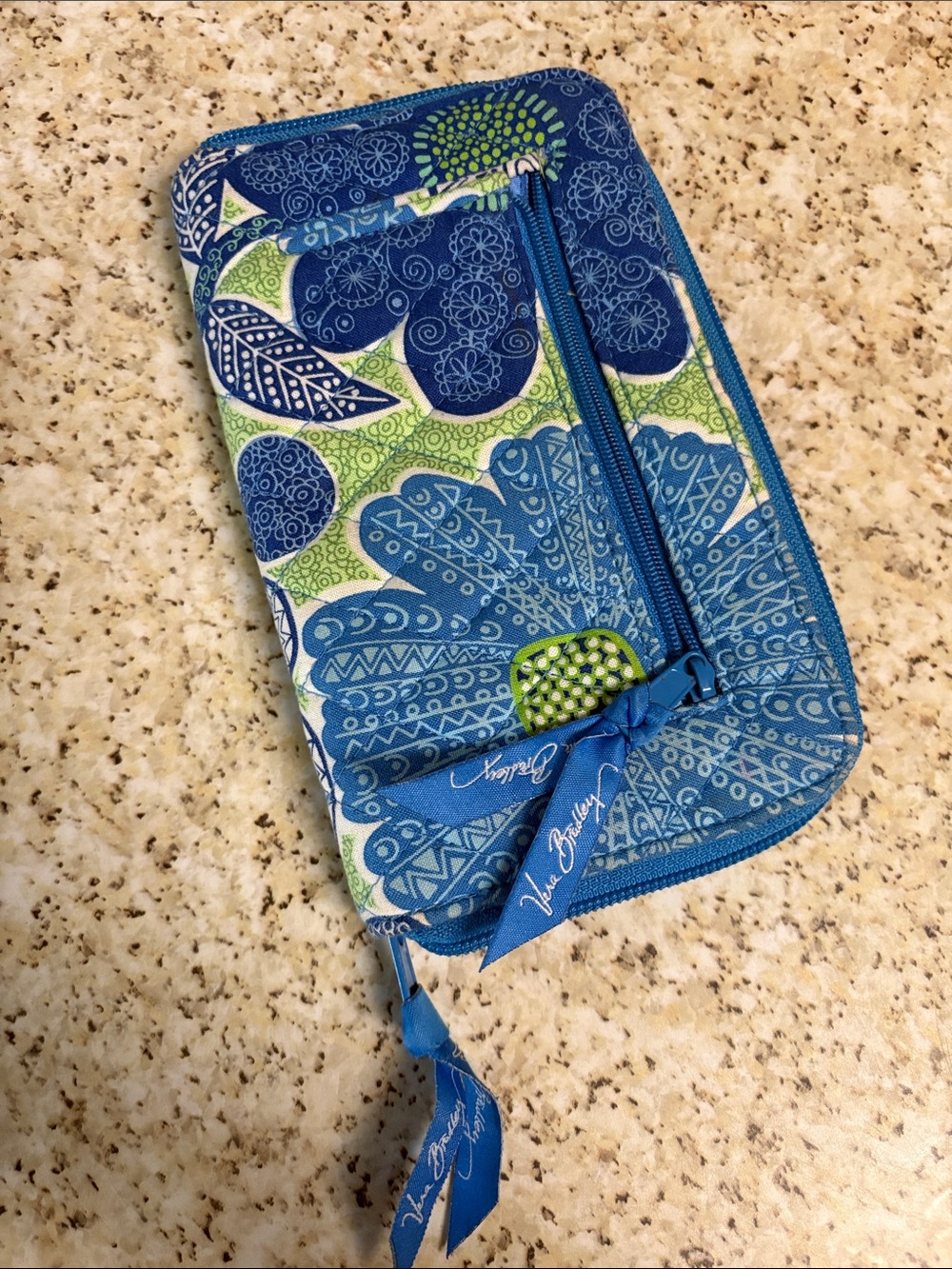 Vera Bradley Blue and Green Quilted Zip Wallet